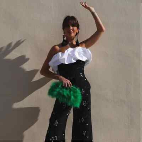 Zara Pants - Zara High Waisted  Embroidered Wide Leg Cropped Trouser Pant, Size S